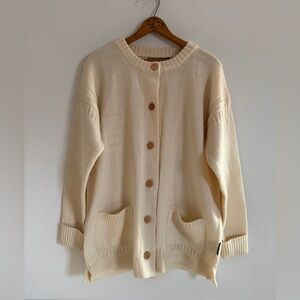 WoolOvers British Cream Wool Cardigan Button-Up Women's Sweater Size L Heritage
